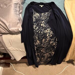 Navy Blue Layered Dress with Printed Front Panel